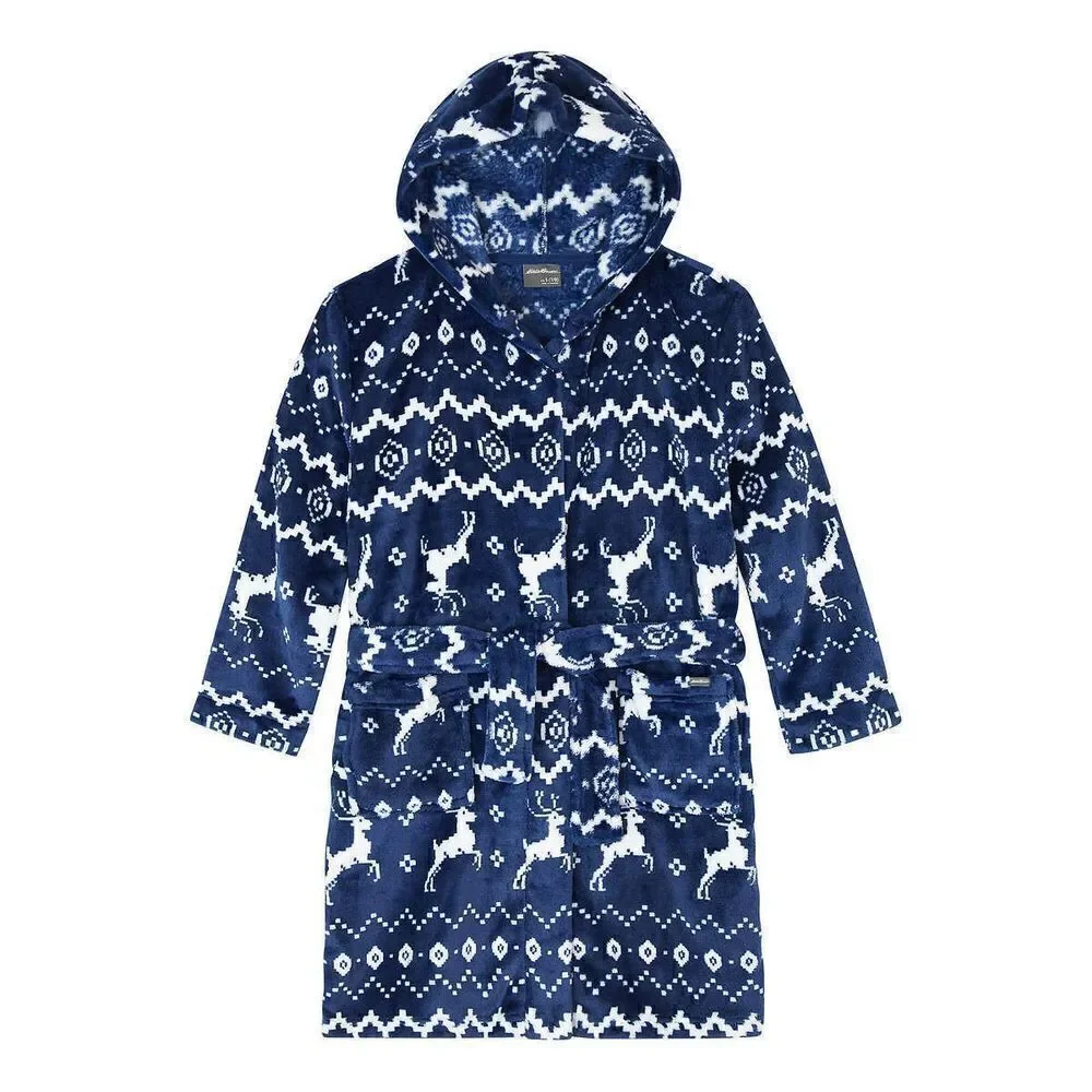 NEW! Eddie Bauer Youth 3 piece PJ Set, LS Top, Pant and Robe, Reindeer